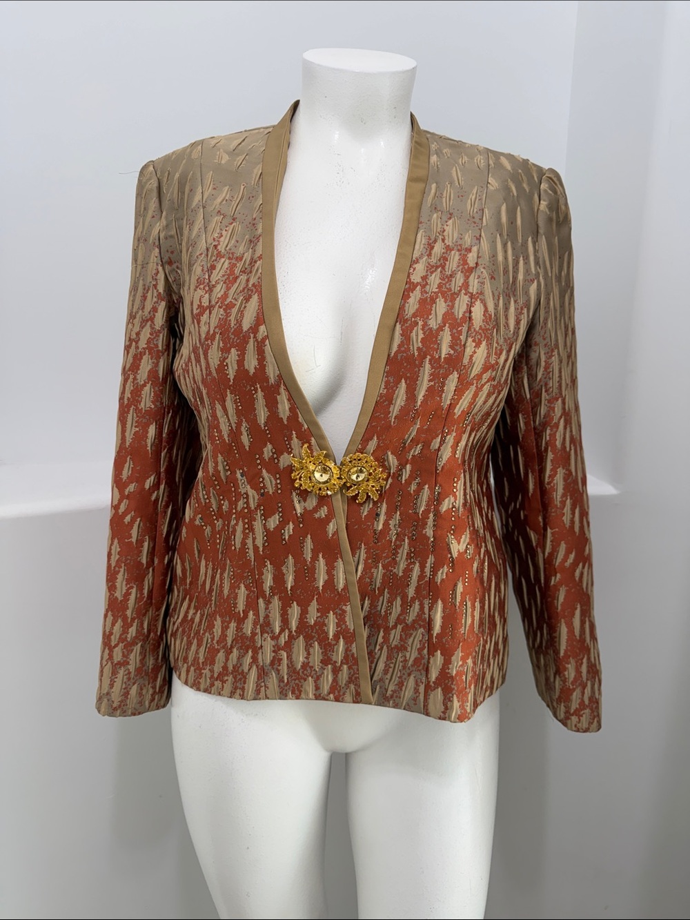 Susanna Vintage  Patterned Evening Rhinestone BlazerJacket Gold Clasp Closure 12